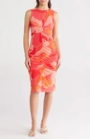 Vince Camuto Sleeveless Ruched Mesh Body-con Dress In Pink Multi