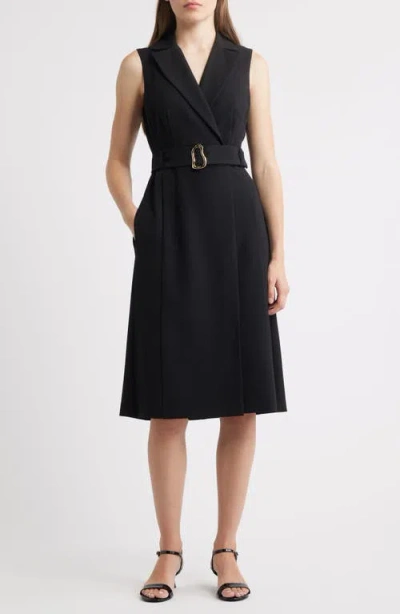 Vince Camuto Sleeveless Scuba Crepe Wrap Front Shirtdress In Black