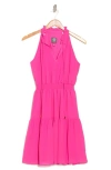 Vince Camuto Sleeveless Smock Waist Chiffon Dress In Hot Pink