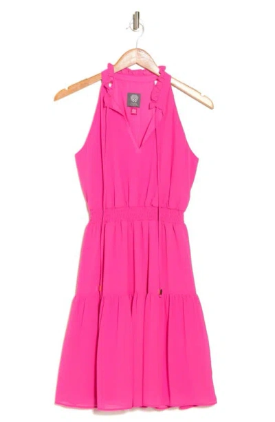 Vince Camuto Sleeveless Smock Waist Chiffon Dress In Hot Pink