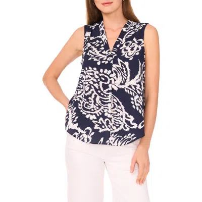 Vince Camuto Sleeveless Split Neck Top In Blue