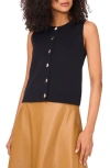 Vince Camuto Sleeveless Button Up Crewneck Top In Black