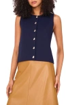 Vince Camuto Sleeveless Button Up Crewneck Top In Blue