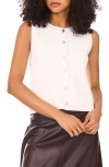 Vince Camuto Sleeveless Button Up Crewneck Top In White