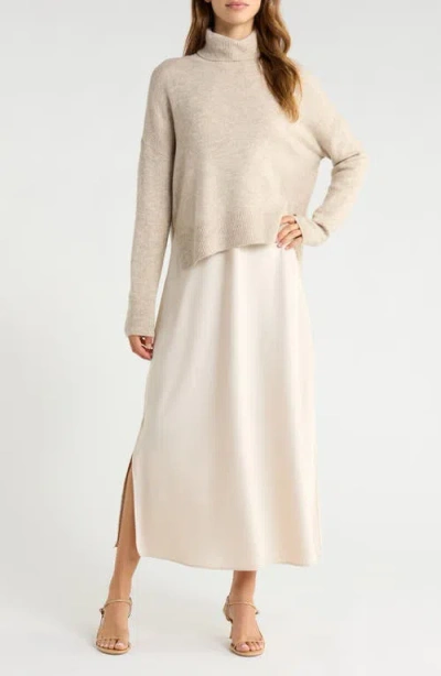 Vince Camuto Slipdress With Turtleneck Sweater In Neutral