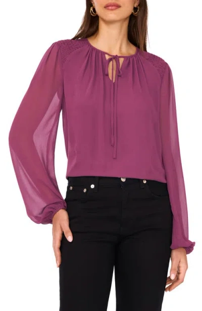Vince Camuto Smock Detail Long Sleeve Top In Purple