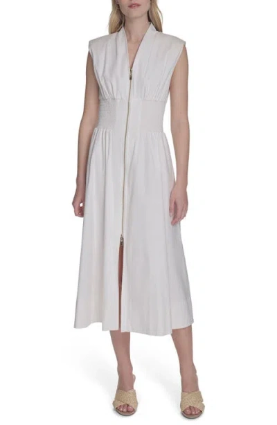 Vince Camuto Smock Waist Cotton Midi Dress In Ivory