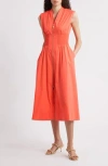 Vince Camuto Smock Waist Cotton Midi Dress In Orange