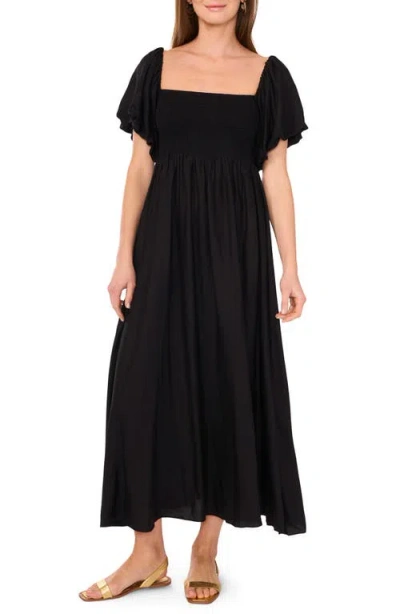 Vince Camuto Smocked Bodice Bubble Sleeve Maxi Dress In Rich Black