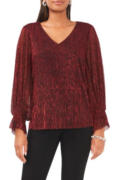 Vince Camuto Smocked Cuff Metallic Top In Red