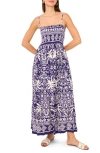 Vince Camuto Smocked Maxi Sundress In Navy White
