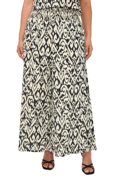 Vince Camuto Abstract Ikat Print Cotton Crop Wide Leg Pants In Black