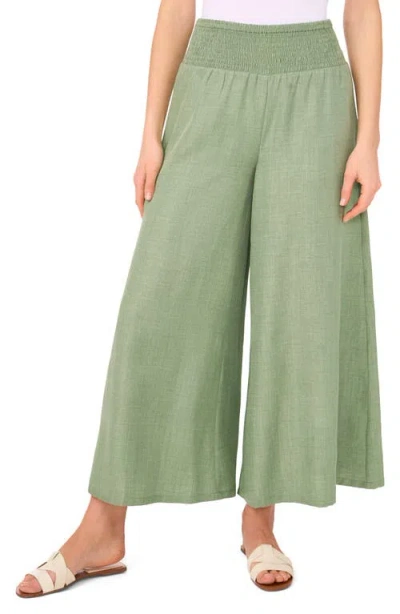 Vince Camuto Smocked Waist Crop Wide Leg Pants In Green