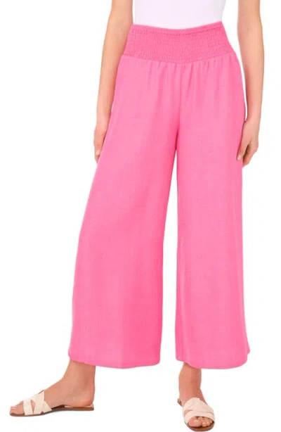 Vince Camuto Smocked Waist Crop Wide Leg Pants In Pink