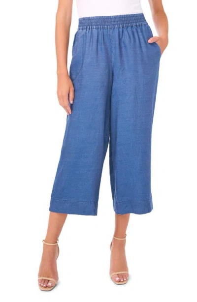 Vince Camuto Smocked Waist Crop Wide Leg Pants In Blue