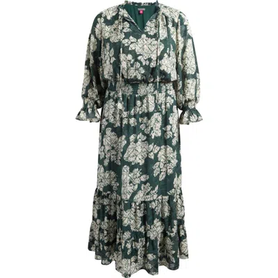 Vince Camuto Smocked Waist Long Sleeve Maxi Dress In Green