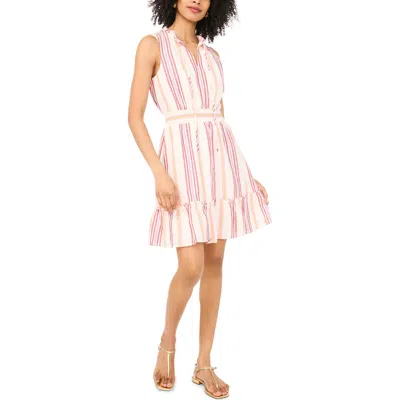 Vince Camuto Smocked Waist Ruffle Linen Blend Minidress In Pink
