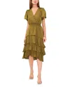 Vince Camuto Flutter Sleeve Tiered Dress In Olive
