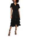 Vince Camuto Flutter Sleeve Tiered Dress In Rich Black