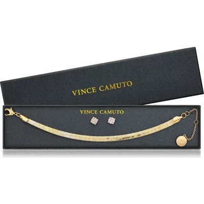 Vince Camuto Snake Chain Bracelet & Cubic Zirconia Stud Earrings Gift Set In Gold