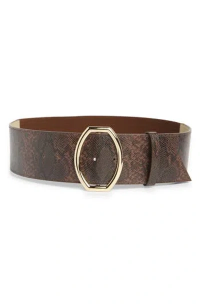 Vince Camuto Snakeskin Print Wide Belt In Brown