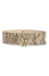Vince Camuto Snakeskin Print Wide Belt In Brown