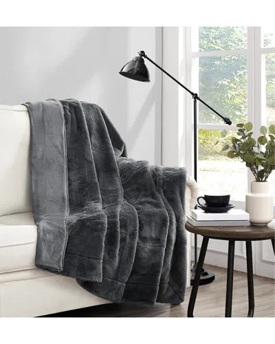 Vince Camuto Soft Faux Rabbit Fur Grey Throw In Gift Box