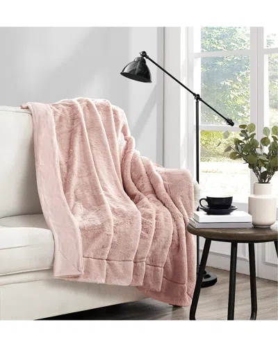 Vince Camuto Soft Faux Rabbit Fur Throw In Gift Box In Blush
