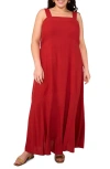Vince Camuto Solid Sleeveless Tiered Maxi Dress In Chili