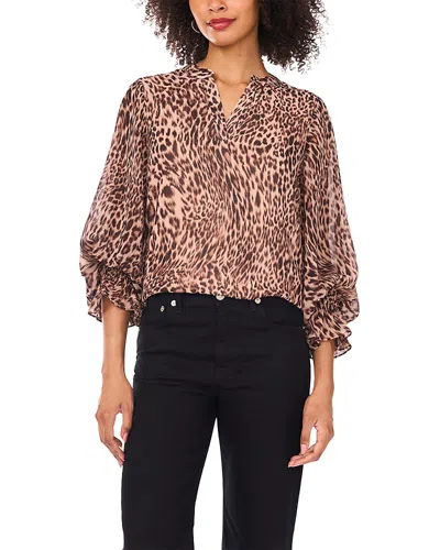 VINCE CAMUTO SPLIT NECK ANIMAL PRINT TOP