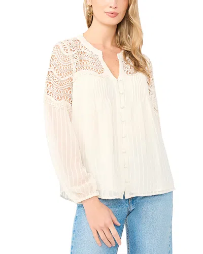Vince Camuto Split Neck Button Front Blouse In White