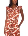 Vince Camuto Floral Flutter Sleeve Satin Top In Multi