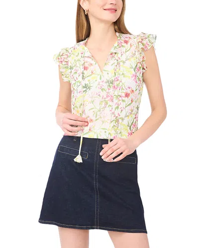 Vince Camuto Split Neck Flutter Sleeve Blouse In Pink