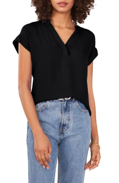 Vince Camuto Split Neck Georgette Top In Black