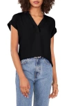 Vince Camuto Split Neck Georgette Top In Black