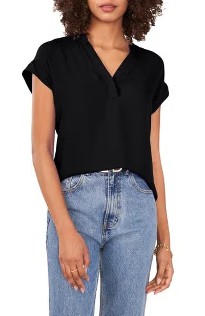 Vince Camuto Split Neck Georgette Top In Black