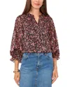 Vince Camuto Floral Metallic Split Neck Top In Rich Black