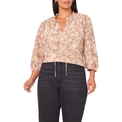 Vince Camuto Split Neck Peasant Top In Brown