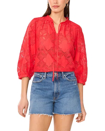 Vince Camuto Split Neck Peasant Top In Cayenne