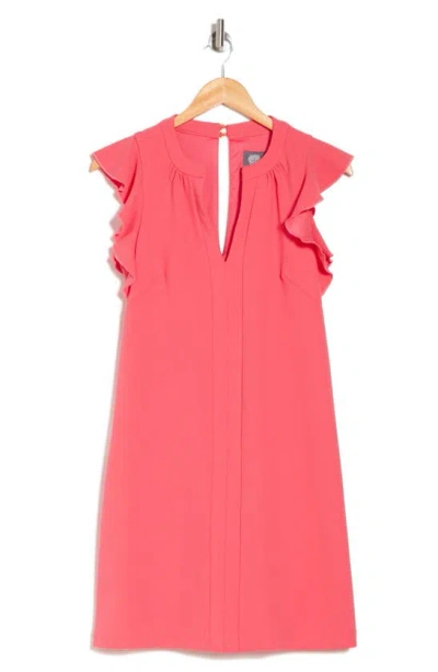 Vince Camuto Split Neck Ruffle Scuba Crepe Dress In Pink