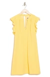 Vince Camuto Split Neck Ruffle Scuba Crepe Dress In Yellow