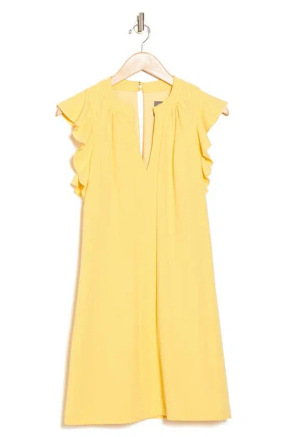 Vince Camuto Split Neck Ruffle Scuba Crepe Dress In Yellow