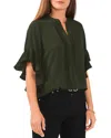Vince Camuto Split Neck Ruffle Sleeve Blouse In Pine Forest