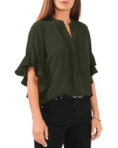 Vince Camuto Split Neck Ruffle Sleeve Blouse In Pine Forest