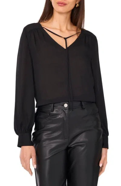 Vince Camuto Split Neck Satin Top In Black