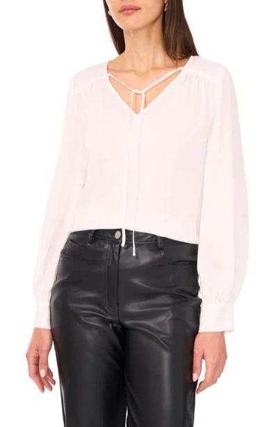 Vince Camuto Split Neck Satin Top In White