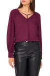 Vince Camuto Split Neck Satin Top In Brown