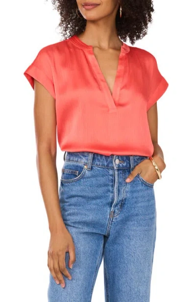 Vince Camuto Split Neck Satin Top In Coral