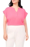 Vince Camuto Plus Size Flutter-sleeve Split-neck Top In Pink Bliss