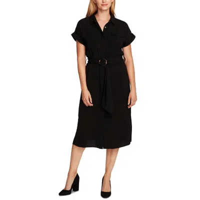 Vince Camuto Spring Safari Womens Rumpled Twill Pocket Shirtdress In Black